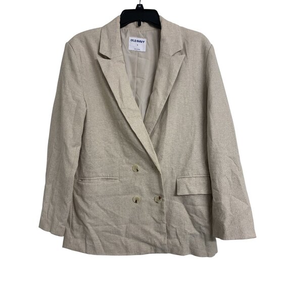 Old Navy M Linen Double Breasted Creem Blazer Jacket Coastal Beach - Picture 1 of 9